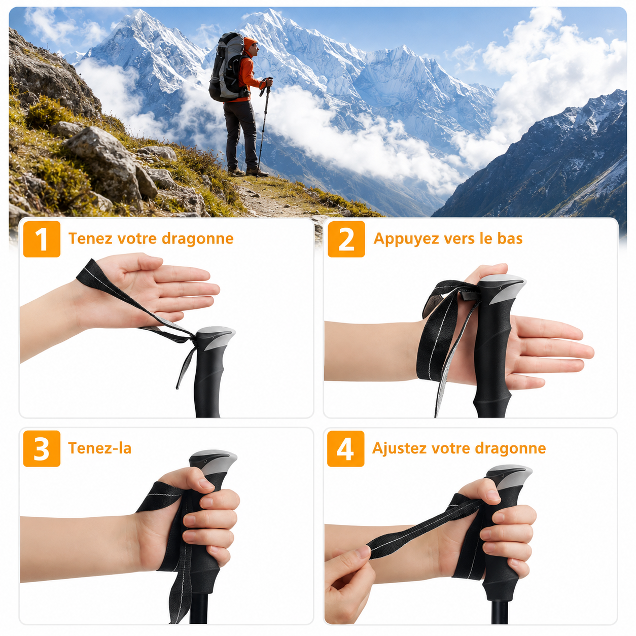 Bâton de marche pliable