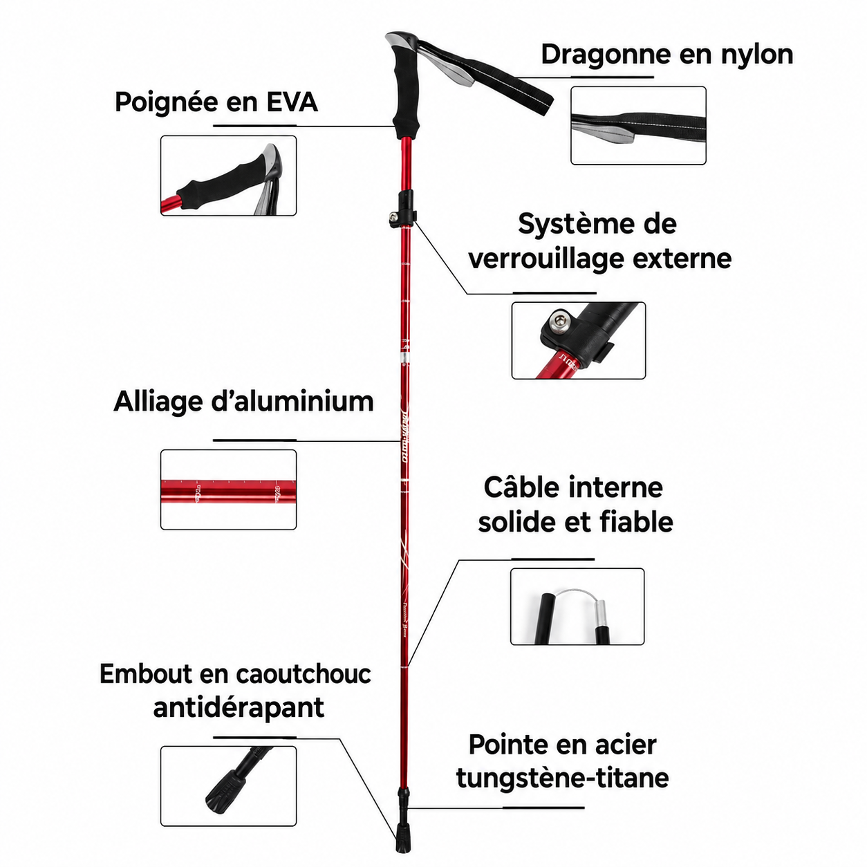Bâton de marche pliable