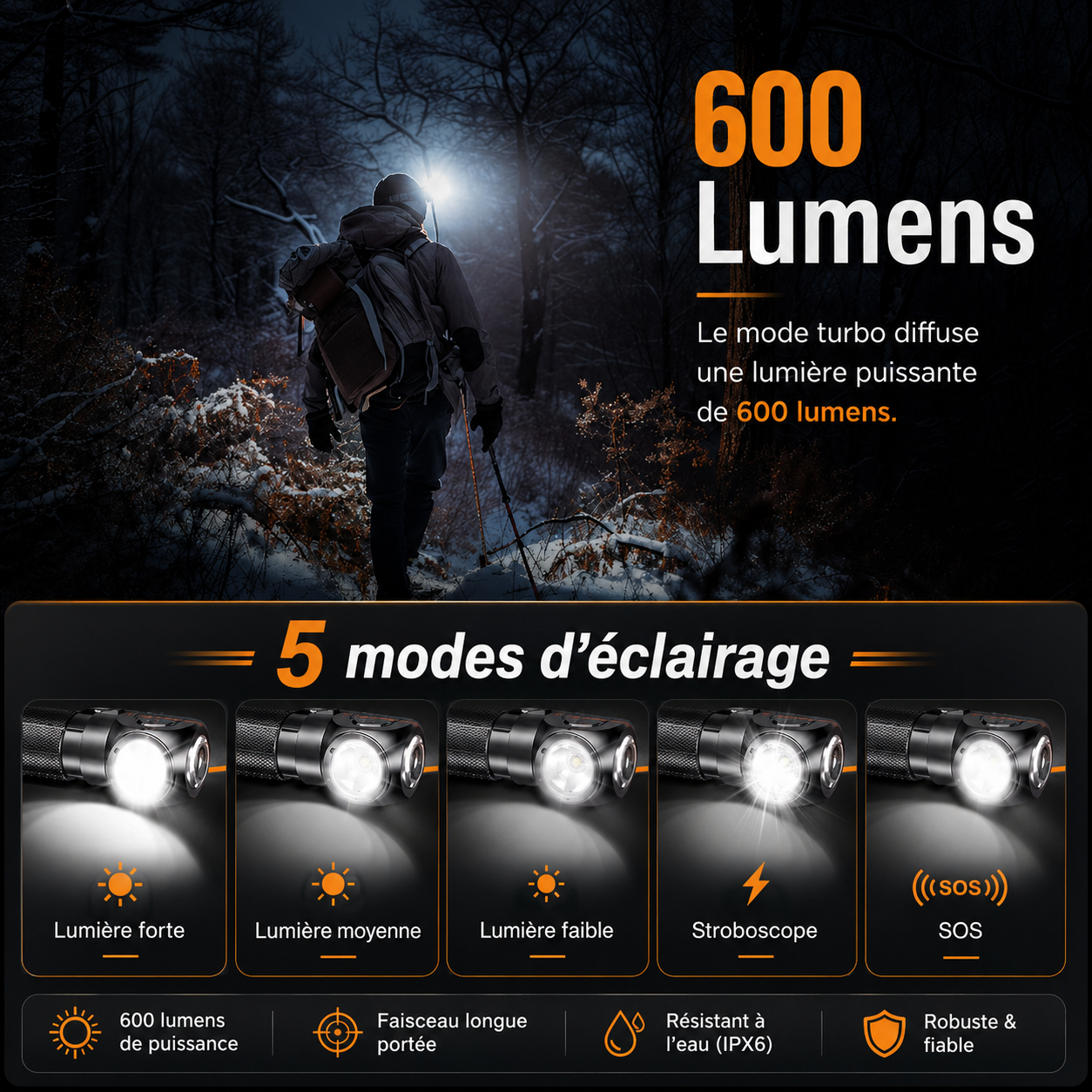 Lampe frontale rechargeable puissante