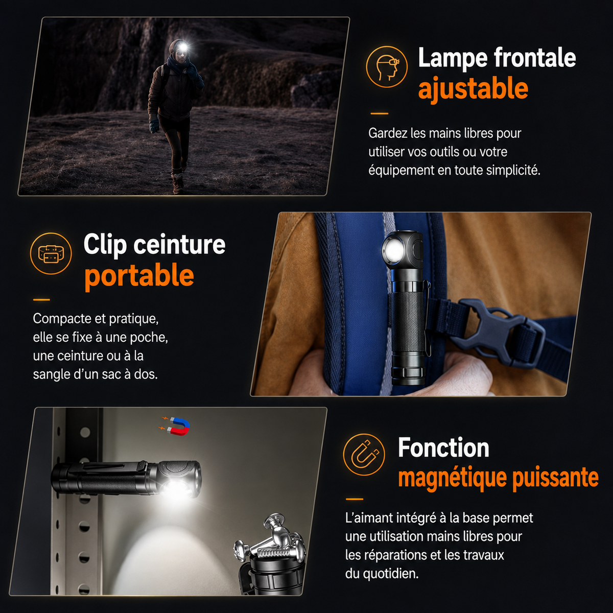 Lampe frontale rechargeable puissante