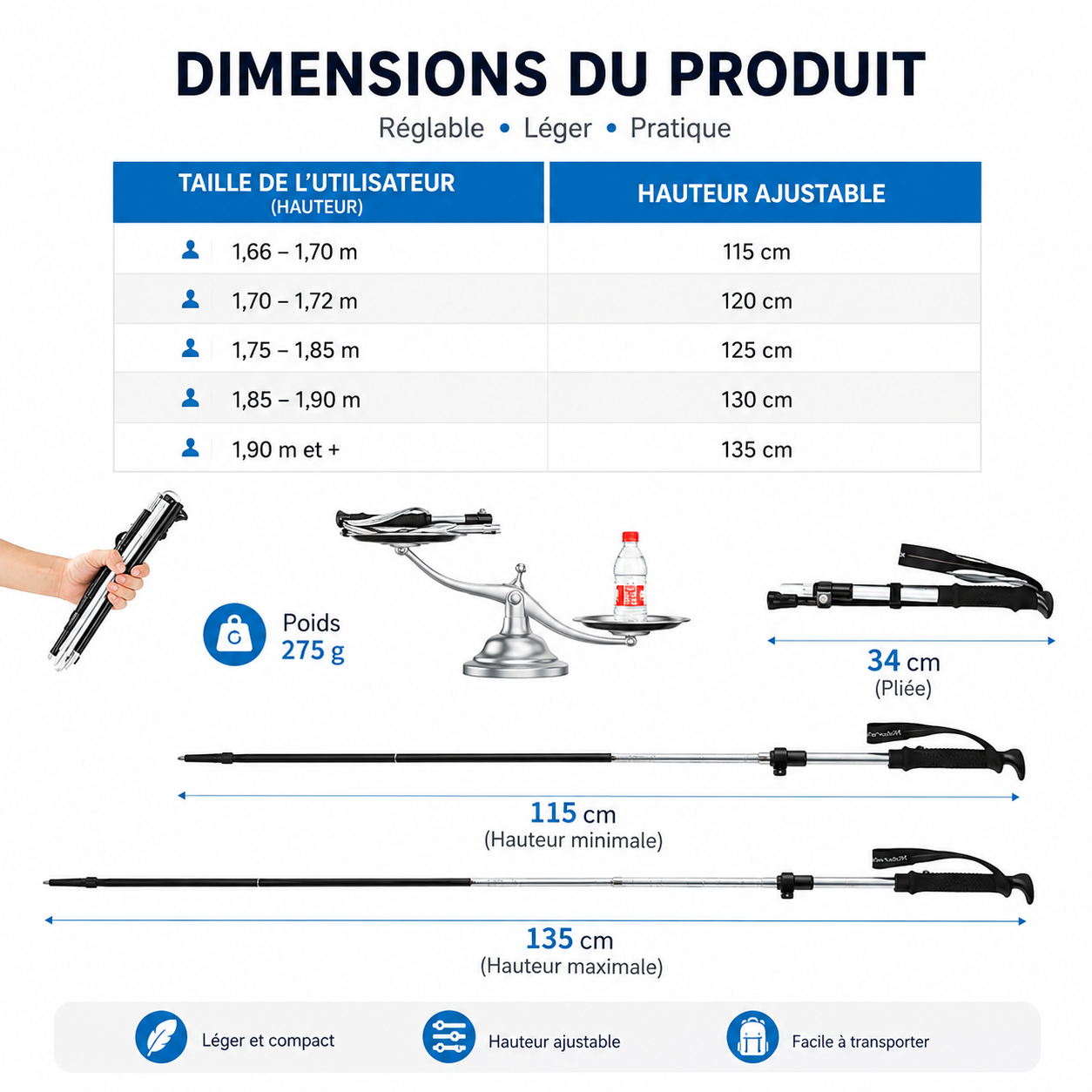 Bâtons de marche télescopiques