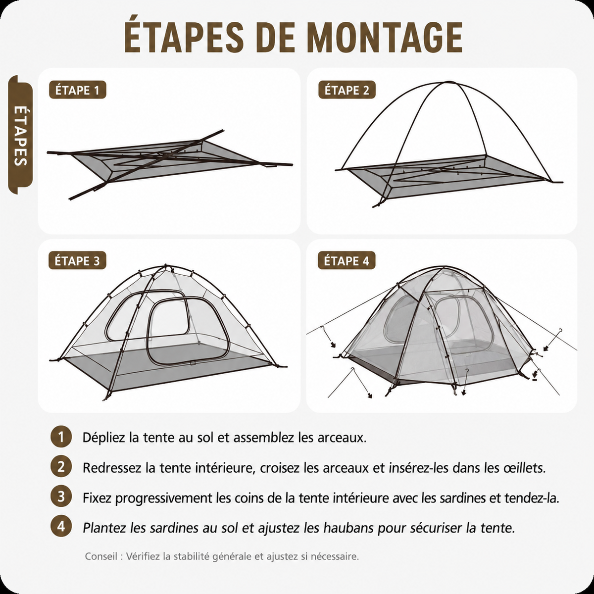 Tente randonnée 3 places légère